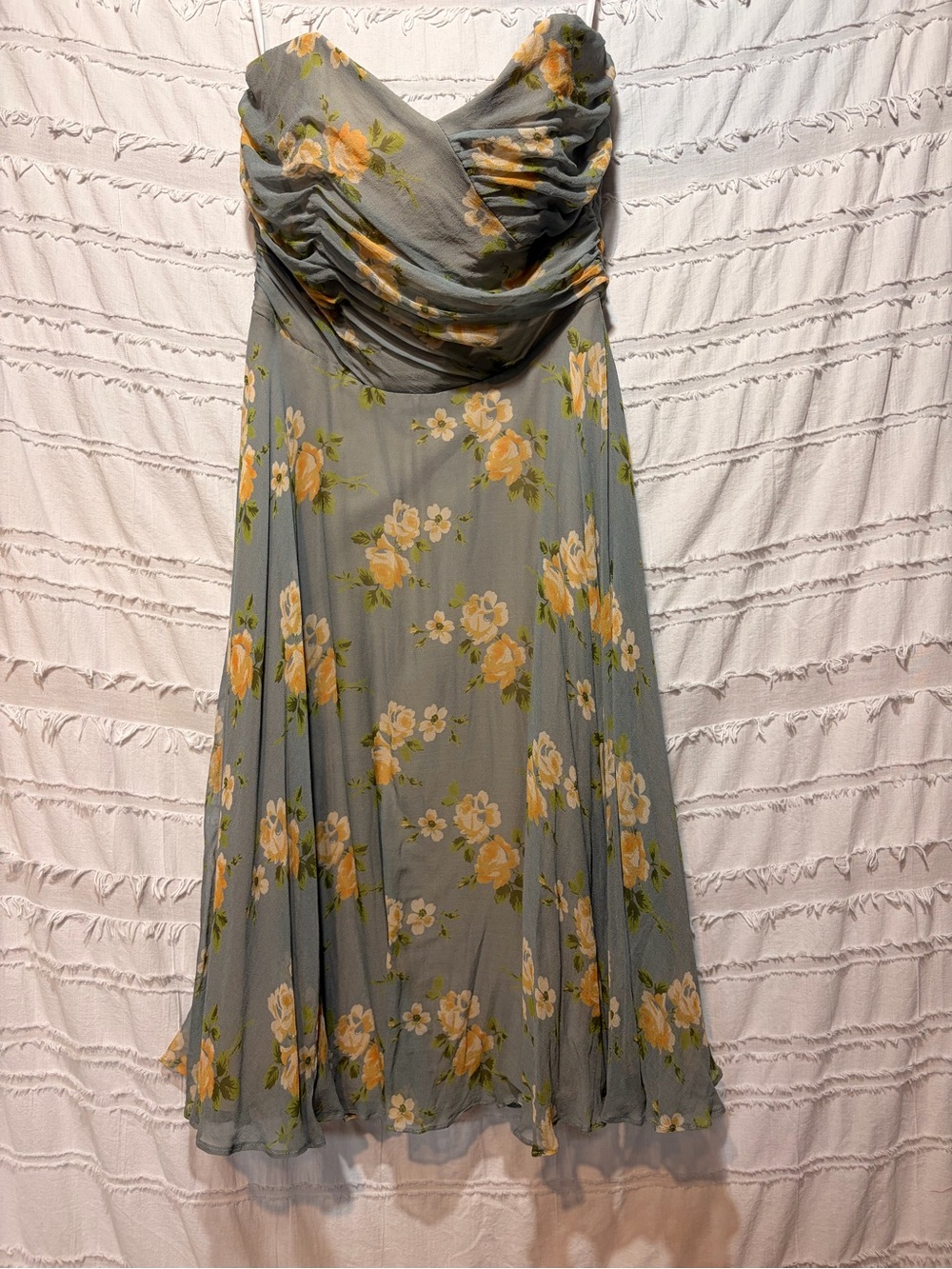 Betsey Johnson New York strapless silk floral midi dress 1990's.